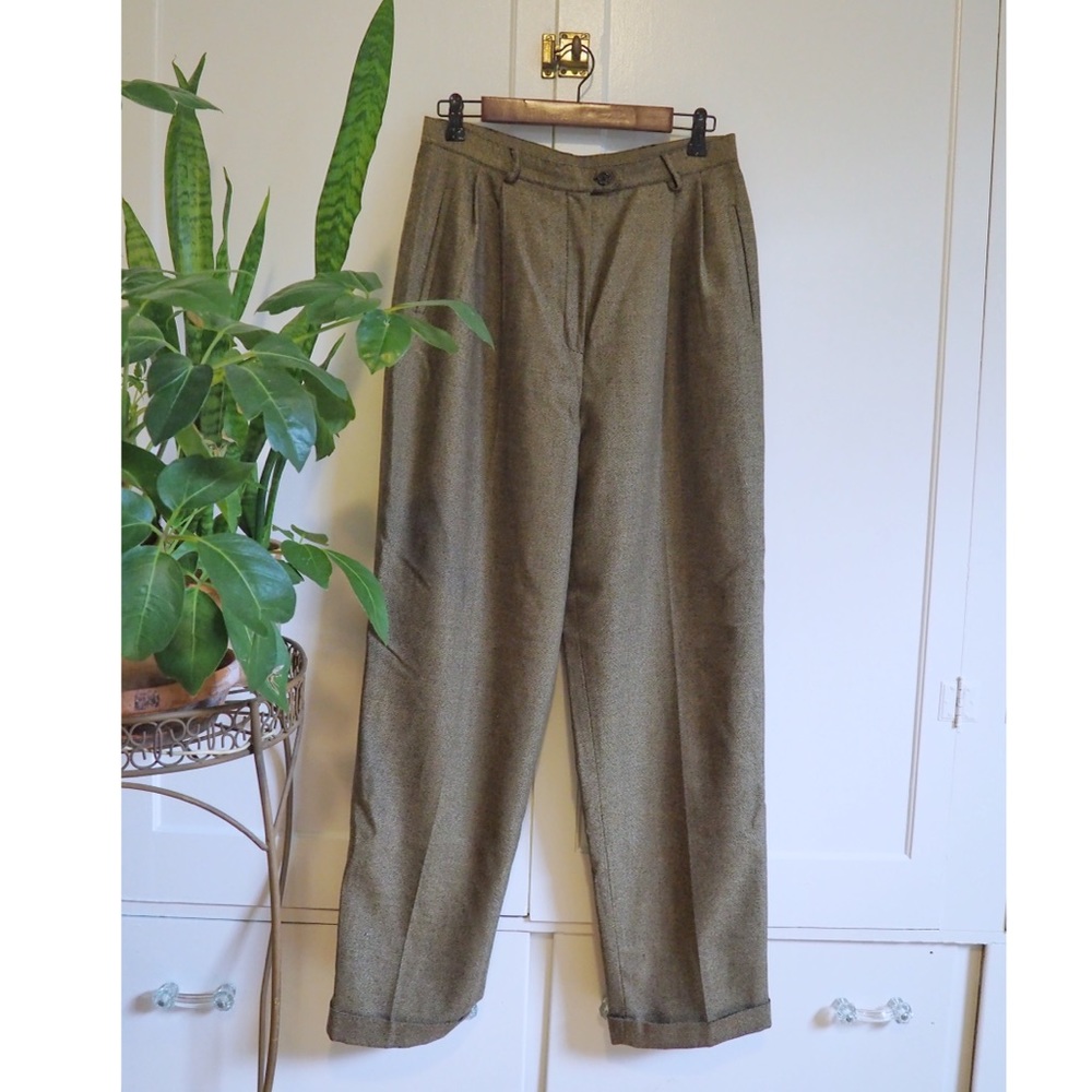 Lauren Ralph Lauren Wool/Cashmere Brown Tweed High Waisted Wide Leg Trousers